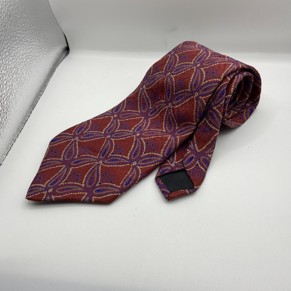 Mara Collection Designer Necktie Mens Red Blue Paisley Adjustable Silk Formal
